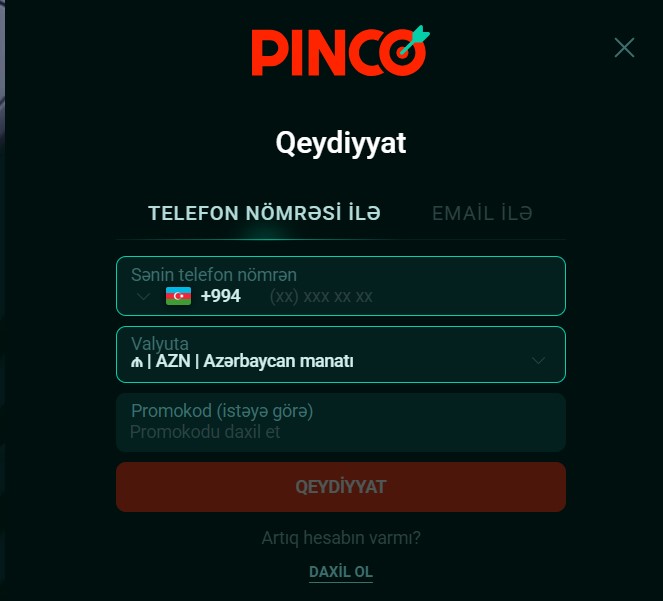 Pinco Qeydiyyat Prosesi